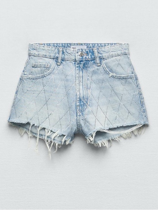 Zara Pants - Zara Rhinestone Curved Shorts